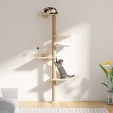 Image of Wall-Mounted Cat Scratching Post, Wooden Cat Climbing Tree with Platforms
