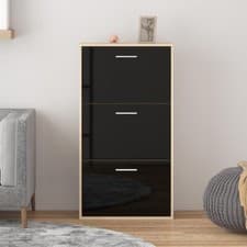 Image of Modern Shoe Storage Cabinet – 3 Drawer Rack in High Gloss Grey, Black or White