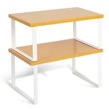 Image of HEFTMAN Kitchen Cupboard Shelf Organiser Stackable Natural & White Set of 2