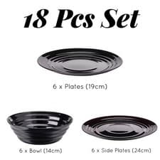 Image of Black Dinnerware Bowl Plates Crockery Round Dinner Set Tableware 6 12 18 Pc