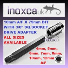 Image of HEX BIT CR-V STEEL 10mm HEX DRIVE 30mm 75mm + ADAPTER TO 3/8" SQ. SOCKET DRIVE