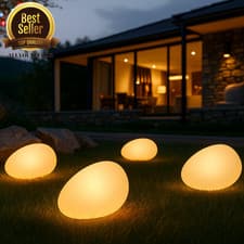 Image of LED Solar Glowing Stones (4 Pack), Solar powered, Weather-resistant, Outdoor use