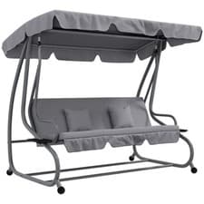 Image of Outsunny 2-in-1 Garden Swing Chair for 3 Person w/ Adjustable Canopy, Grey
