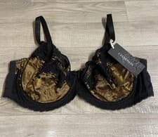 Image of Charnos Bridgette Black & Gold Full Cup Bra Size 38DD Unpadded Sheer New