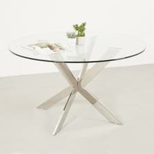 Image of Round Dining Table with Chrome Legs Geo Glass 130cm - 4 Seater