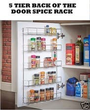 Image of Spice Herb Jar Rack 5 Tier Holder Kitchen Stand Door Cupboard Wall Storage Unit
