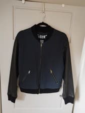 Image of Diesel Hybrid Bomber Jacket Size Small Lambs Leather and Cotton Black/Navy