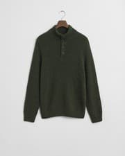Image of GANT WOOL BLEND NEPPS HALF BUTTONED SWEATER IN COUNTRY GREEN SIZE M *RRP £155
