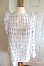Image of New Marks Spencer M&S White Cotton Frill Sleeve Cami Blouse Vest Top Size 12