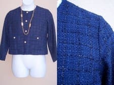 Image of Joan Rivers Red Carpet Boucle Blazer NEW $116 Jacket size S M Blue Black Sparkle