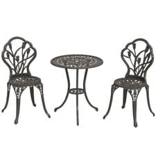 Image of Outsunny 3 Piece Bistro Set, Aluminium Garden Furniture with Umbrella Hole