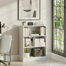 Image of Cambridge 3 Tier Low Bookcase Display Shelving Storage Unit Wood Stand White New