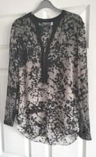 Image of NEW - MINT VELVET Black & Grey Half Zip Floral Blouse Size 8