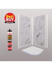 Image of White Marble 1m x 2.4m x 10mm, Easy to Install Bathroom panels 2 sided Kit