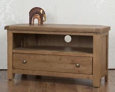Image of Corner Oak TV Cabinet Solid Pine Stand Unit Chunky Dorset Country Assembled