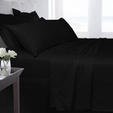 Image of T250 100% Egyptian Cotton Flat Sheet Bed Sheets Satin Stripe Soft Hotel Quality