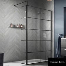 Image of Hudson Reed Black Frame Wetroom Shower Screen & Support Bar 1000x1950x8mm WRSF10