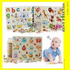Image of Wooden Puzzle Baby Kids Toddler Jigsaw Alphabet Letters Animal DIY Learning Toys
