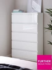 Image of Layton Gloss 5 Drawer Chest White Storage Cabinet Stylish Bedroom Furniture