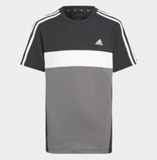 Image of Authentic ADIDAS Kids T-Shirt 9-10Y Black Grey White Tiberio 3-Stripes Cotton