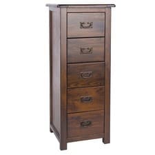 Image of Boston 5 Drawer Tall Narrow Wooden Narrow Chest of Drawers Tallboy Dark Wood