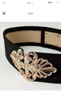 Image of Missguided Black Ornate Faux Suede Gold Waist Belt NEW