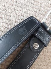 Image of XL Genuine TIMBERLAND Black LEATHER DOUBLE STITCH Detail BELT Embossed Logo
