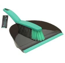 Image of JVL Dustpan and stiff Bristle Brush Set, Grey/Turquoise