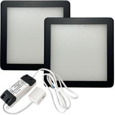 Image of 2x MATT BLACK Slim Square Under Cabinet Down Light & Driver Kit - Warm White LED