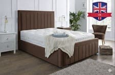 Image of Luxury Plush Velvet Ottoman Storage Bed Frame Panel Design Headboard Double King