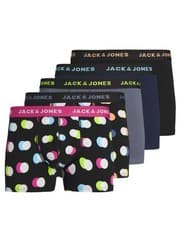 Image of Jack & Jones Jacreese Trunks 5 Pack Cotton Stretch Boxers - Black, Print