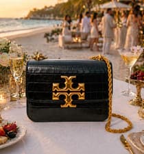 Image of NEW Tory Burch Eleanor Black/Rolled Gold Embossed Small Convertible Shoulder Bag
