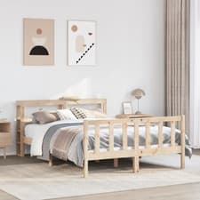 Image of Bed frame natural solid pine 140x200 cm with freestanding headboard shelves eco