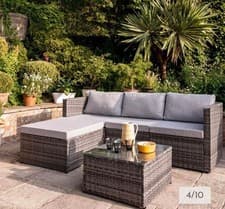 Image of Garden Rattan 4 Seater Patio Sofa set With Glass Top Coffee Table