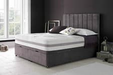 Image of Upholstered Ottoman Storage Bed Frame Gas Lift Base with Vertical Headboard