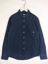 Image of Farah Bryan Casual Fit Cotton Stripe Overshirt True Navy - Size M - RRP £80