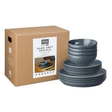 Image of Dinner Set: 12 Piece Denby Dark Grey Speckle Dinner Set, Stoneware