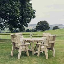 Image of Churnet Valley 4 Seater Round Dining Set Garden Wooden Patio Table Chairs Sturdy