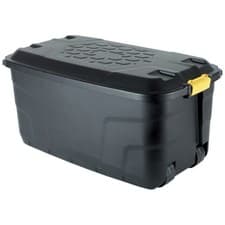 Image of Strata 145L Storage Trunk Black Wheeled Heavy Duty Box Lid Handle Garage Home UK