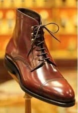 Image of Mens BootsHandmade Brown Cowhide Leather Ankle High Cap Balmoral Dress Shoes New