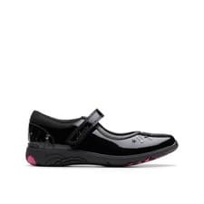 Image of Clarks Girls Relda Wish Kid Black Patent Mary Jane,Riptape,School Shoes