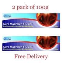 Image of 2 x Care Ibuprofn Gel 5% Pain Relief Anti Inflammatory Backache & Sprains 100g