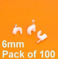 Image of 100 x Quality 6mm 7mm 8mm 10mm White Plastic Round Electrical Cable Clips Nail