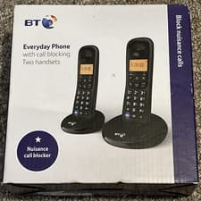 Image of BT Everyday Cordless Twin Home Phone with Basic Call Blocking Handset Black New