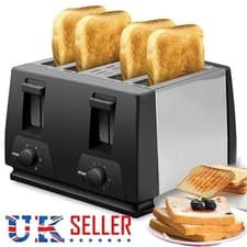Image of Black Toaster - 4 Slice - Variable Browning - Defrost - Reheat - Extra Wide Slot