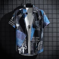 Image of Mens Short Sleeve Print Shirt Thin Casual Beach Top for Summer Seaside Outfits