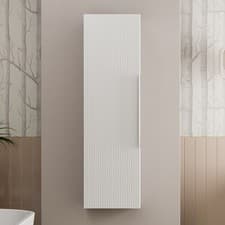 Image of 1200mm Wall Hung Tall Bathroom Storage Cabinet Cupboard Matt White Fluted