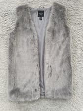 Image of New Look Petit Women Grey Faux Fur Autumn Winter Coat Armless Size XXS