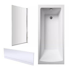 Image of Square Single Ended 1700x750 Bath with Front Panel, Chrome Square Bath Screen &