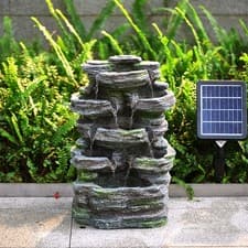Image of Outdoor Garden Water Feature Solar Powered Cascade Water Fountain With LED Light